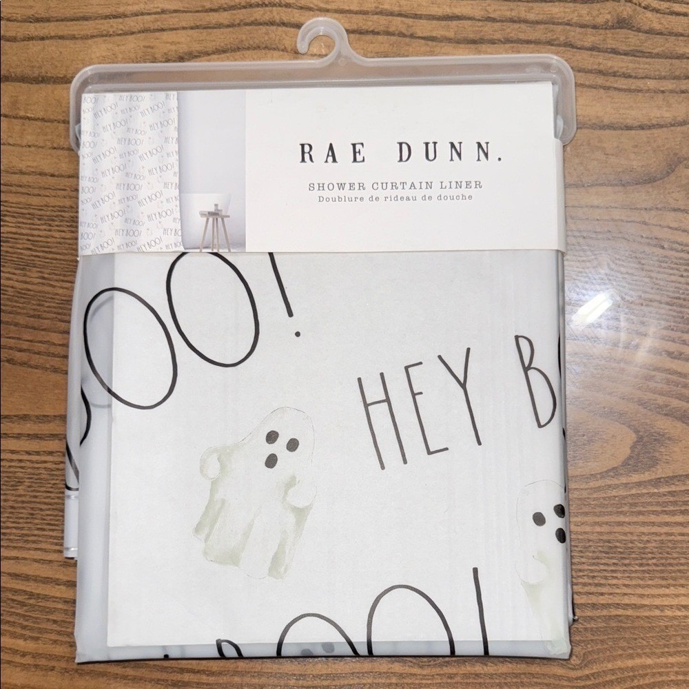 Rae‎ Dunn Hey boo Shower Curtain with Ghosts and Black Text